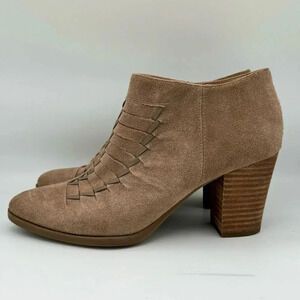 FRANCO SARTO Destiny Suede Leather Boot  Topstitch Taupe Ankle Boots Size 8.5